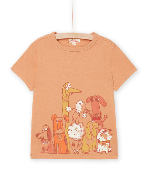 T-shirt orangé imprimé d'illustrations de chiens