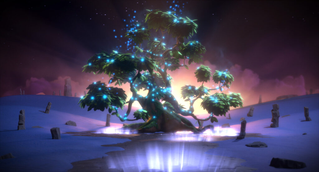 illustration d'un arbre éclairé dans la nuit