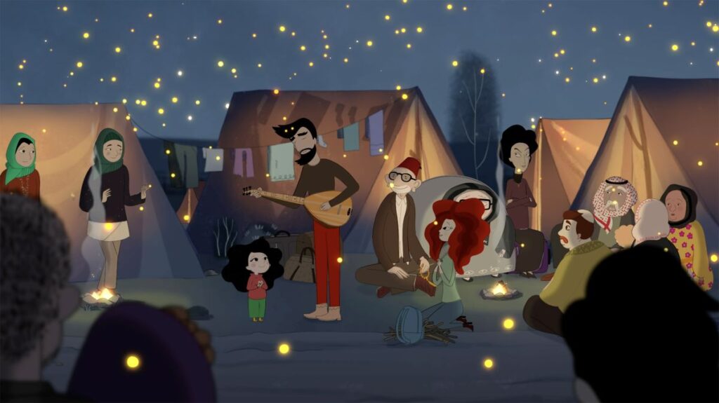 Personnages dans un camp de réfugiés dans le film d'animation Dounia et la princesse d'Alep