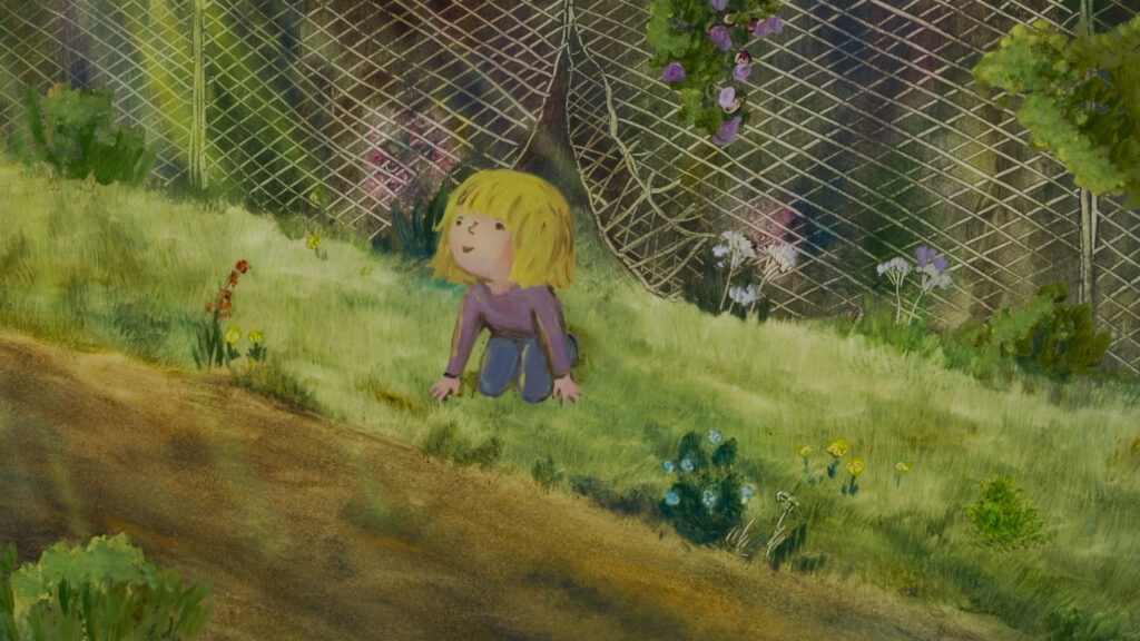 Illustration représentant une petite fille assise en pleine nature