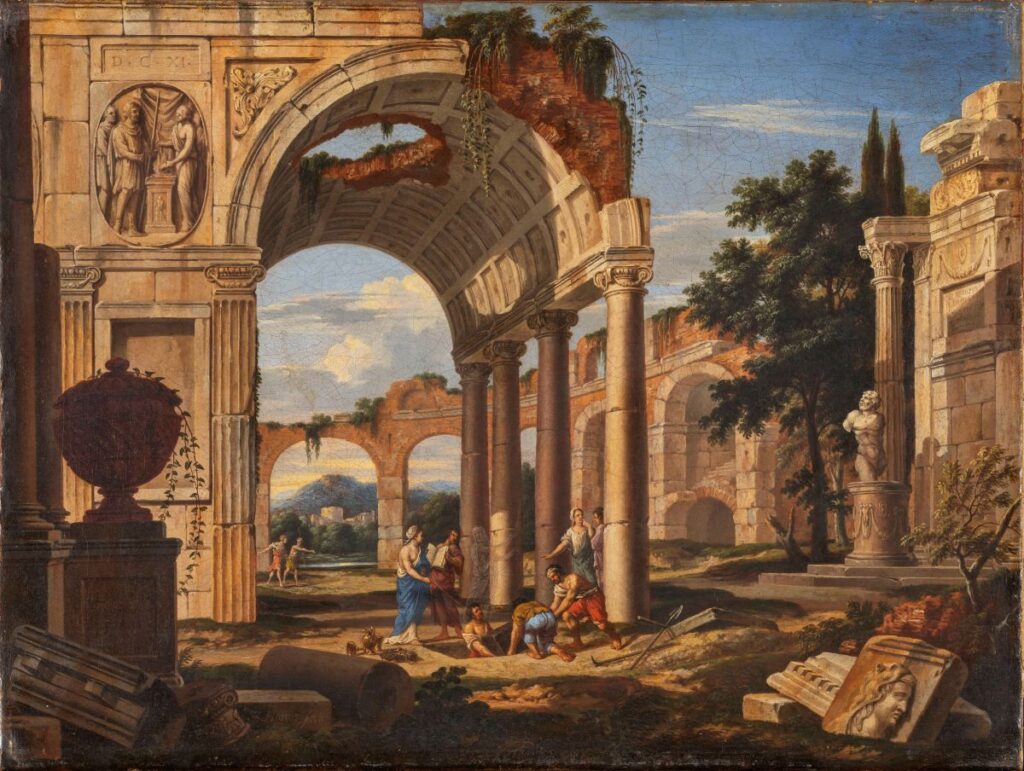 Johann Oswald Harms, Landscape with Ruins, 1673 Huile sur toile, expo Formes de la ruine, musée des beaux arts lyon