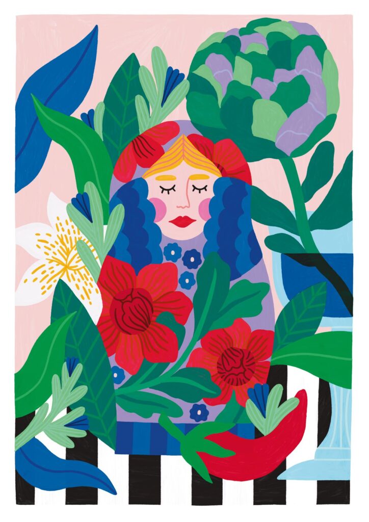 affiche femme et fleurs Piment Martin