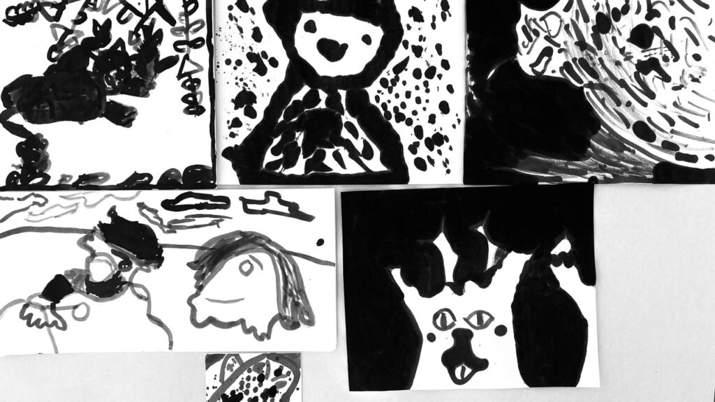 Dessins à l'encre noire, ateliers pour enfants BF15