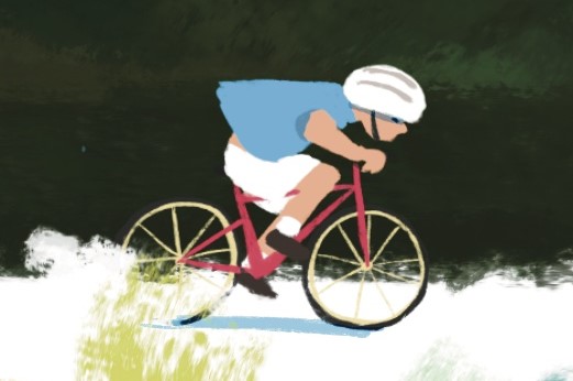 Illustration d'un enfant à vélo sur la Via Fluvia par Nathan Dachelet--Dallaporta