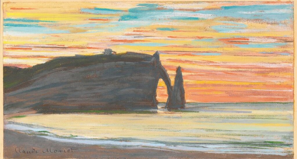 L'Aiguille et la Porte d'Aval, de Monet, exposition Etretat, par-delà les falaises. Musée des Beaux-Arts Lyon