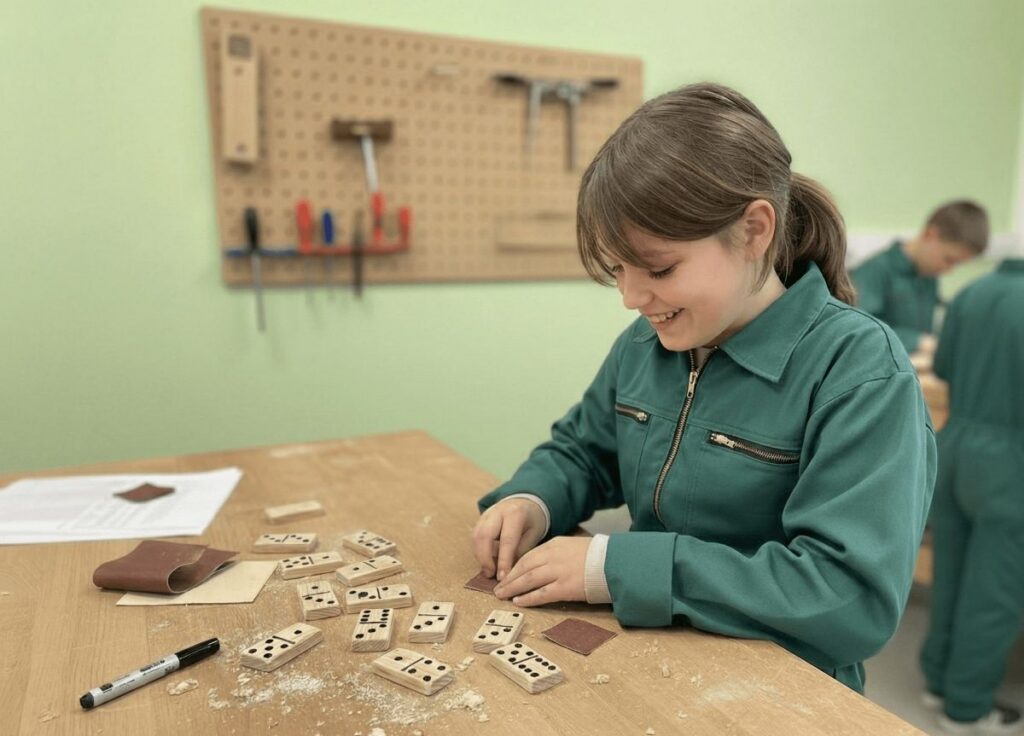 Atelier fabrication dominos en bois chez Djogo